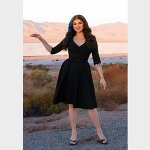 Pinup Couture Erin Vintage Style Swing Dress in Black Bengaline
